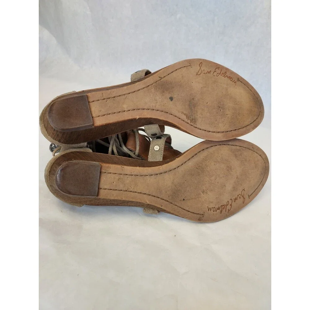 Sam Edelman Dazey Suede Sandals Womens 8 Gladiator Flat Boho Fringe Smokey Taupe - Picture 9 of 11